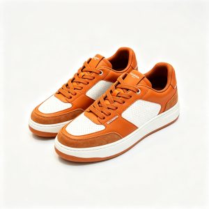 Orange Brown Color Block Low Top Sneakers