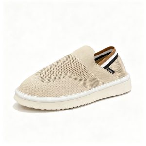 Beige Knit Mesh Slip On Shoes