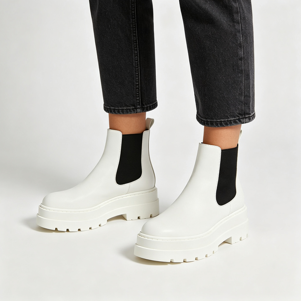 White Chunky Platform Chelsea Boots – Bild 4