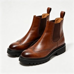 Brown Brogue Chelsea Boots Black Sole