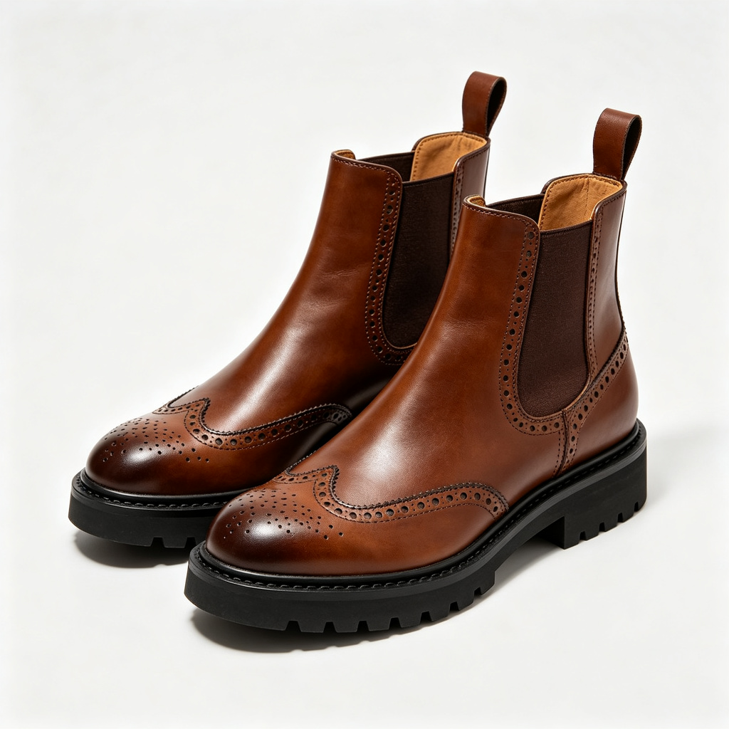Brown Brogue Chelsea Boots Black Sole