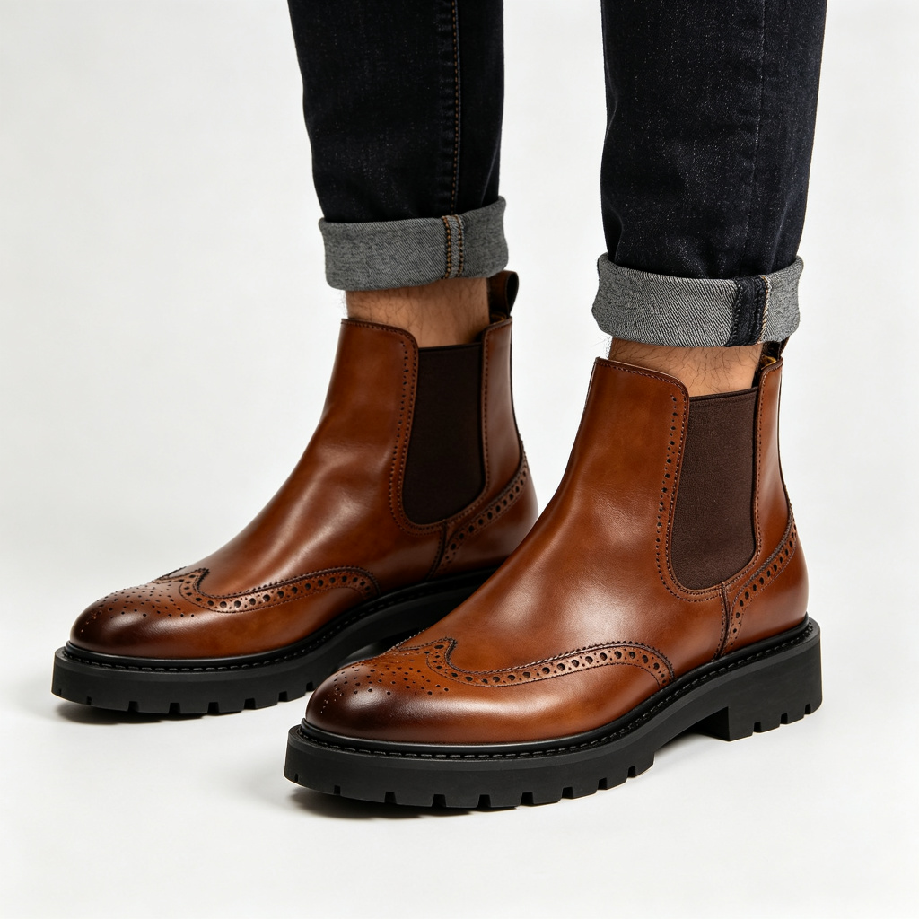 Brown Brogue Chelsea Boots Black Sole – Bild 4