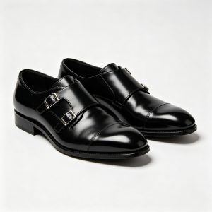 Black Double Monk Strap Leather Dress Shoes