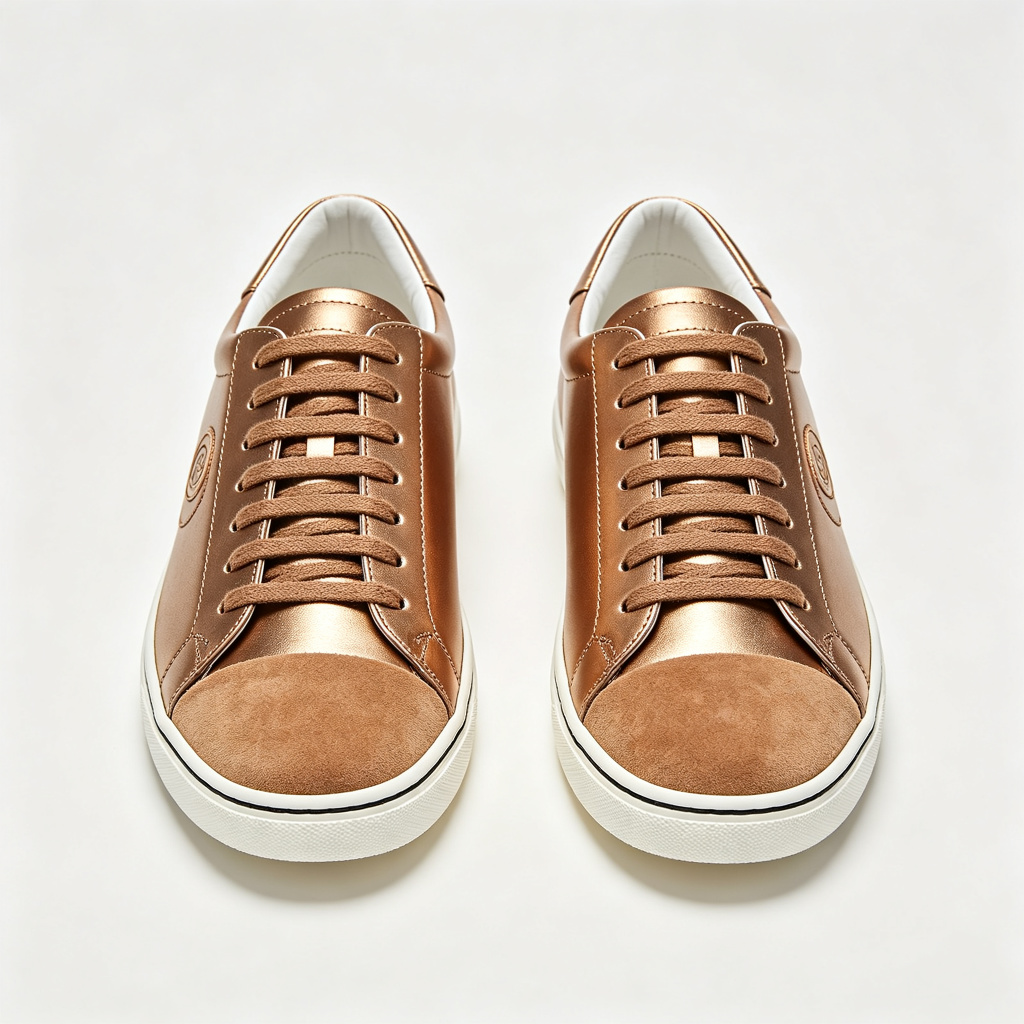 Bronze Metallic Leather Low Top Sneakers Suede Toe – Bild 2