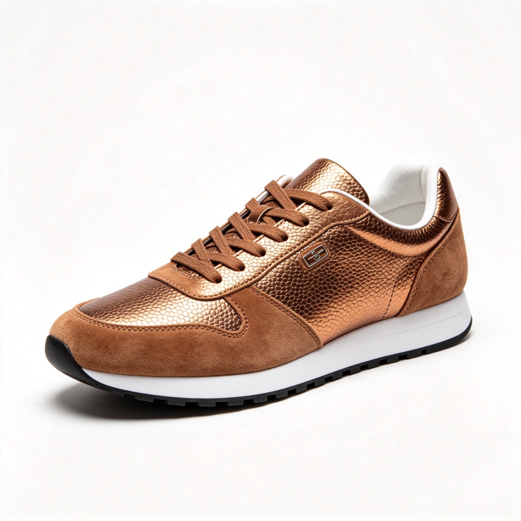 Bronze Metallic Leather Low Top Sneakers Suede Toe – Bild 3
