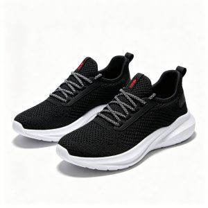 Black Knit Mesh Running Sneakers White Chunky Sole