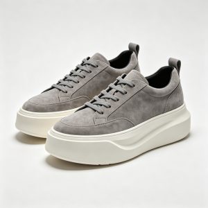 Gray Suede Low Top Sneakers Oversized White Sole