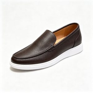 Brown Pebbled Leather Slip On Loafers