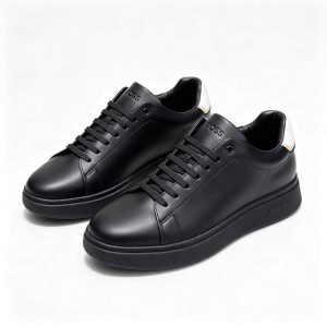 Black Leather Thick Sole Low Top Sneakers