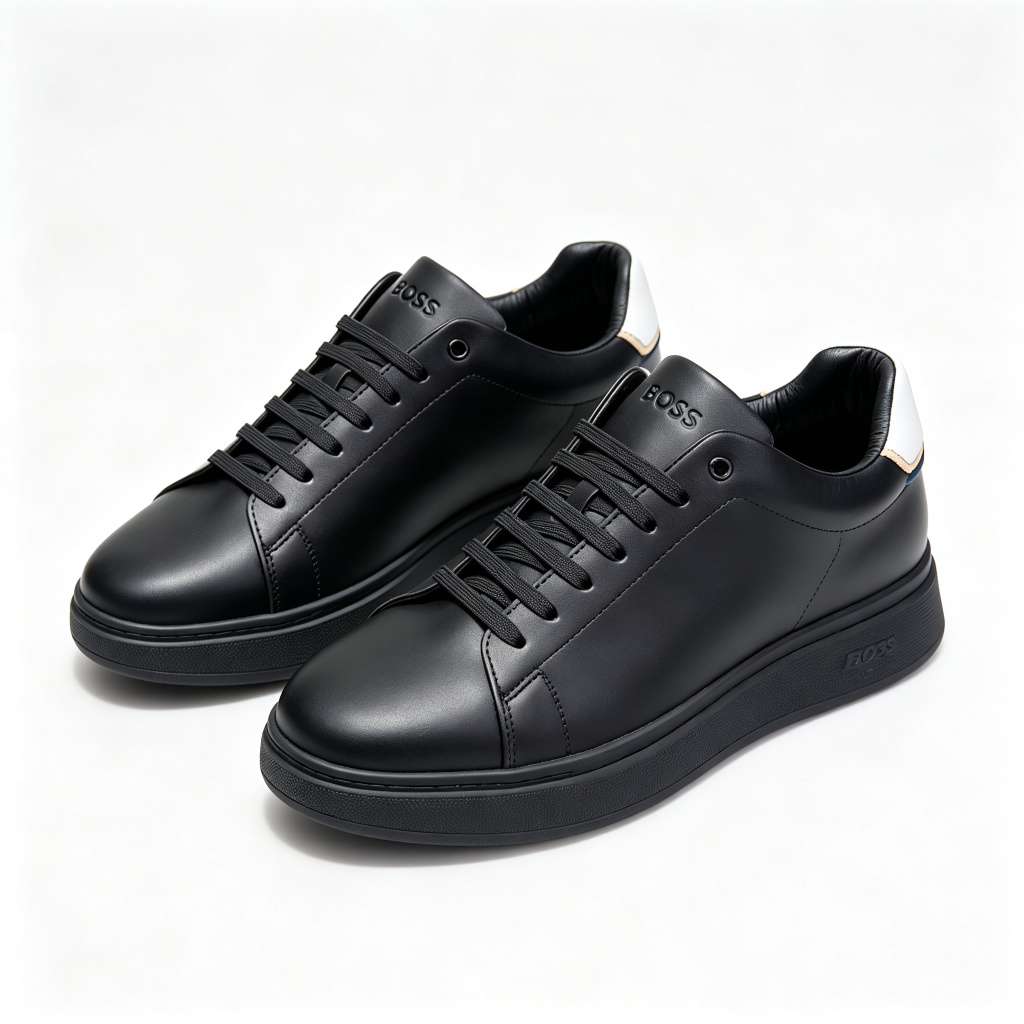 Black Leather Thick Sole Low Top Sneakers