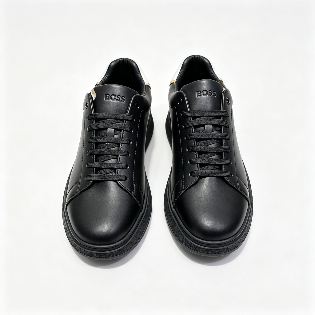 Black Leather Thick Sole Low Top Sneakers – Bild 2