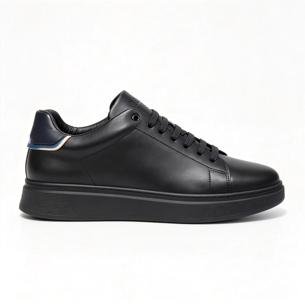 Black Leather Thick Sole Low Top Sneakers – Bild 3