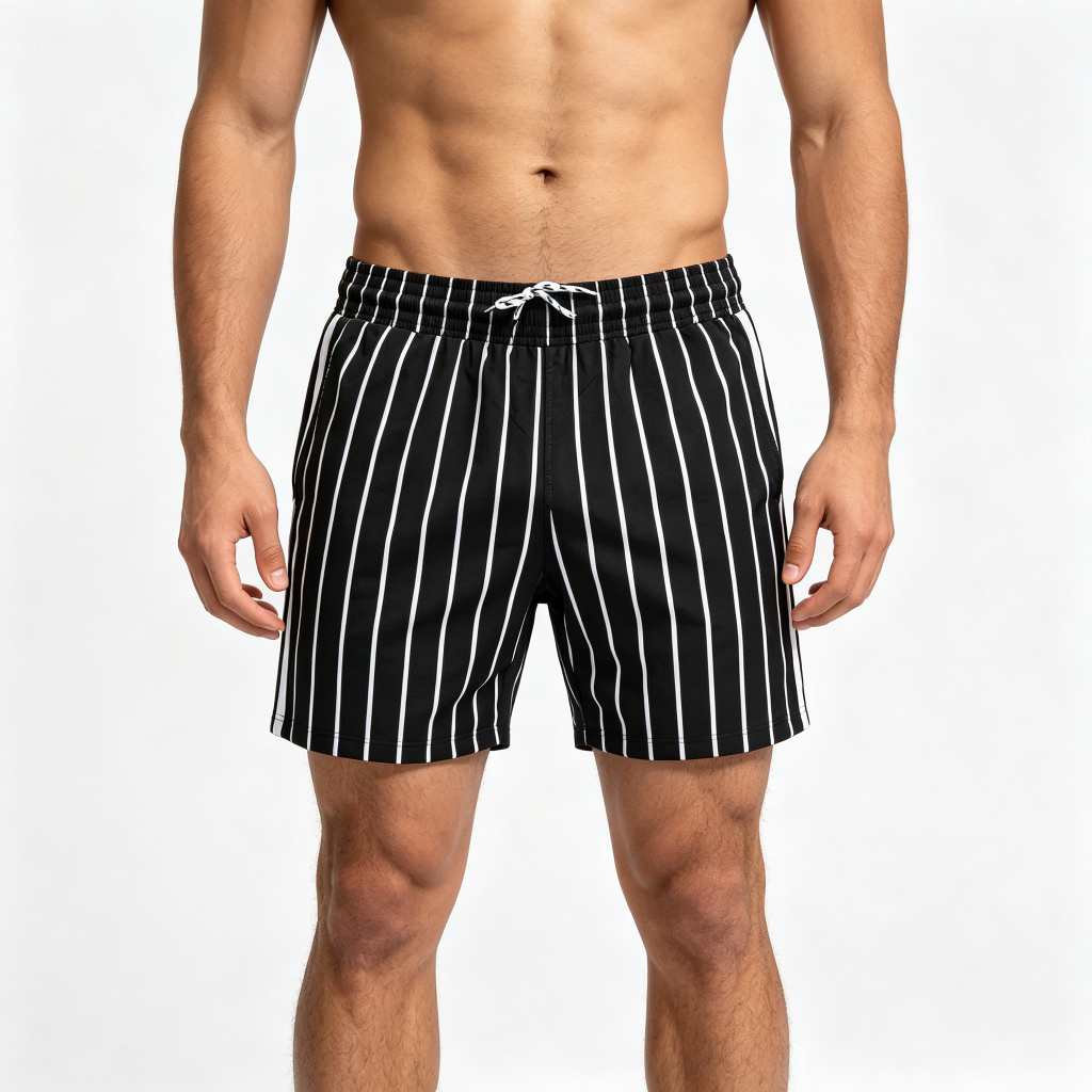 Black White Stripe Beach Shorts – Bild 4