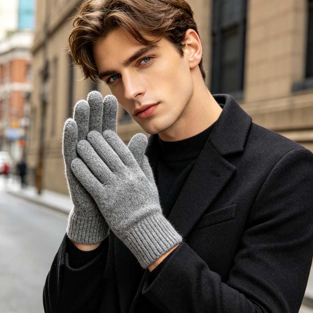 Gray Wool Knit Gloves – Bild 3