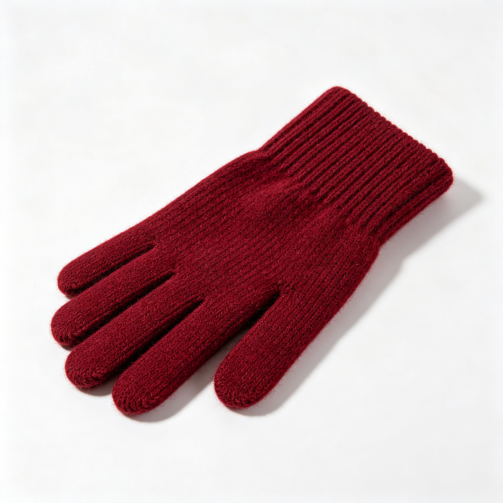 Burgundy Wool Knit Gloves