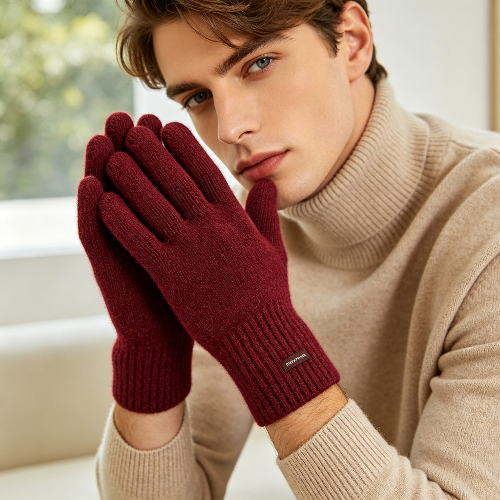 Burgundy Wool Knit Gloves – Bild 3