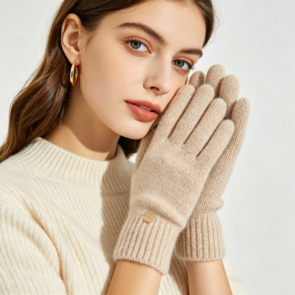 Beige Wool Knit Gloves – Bild 3