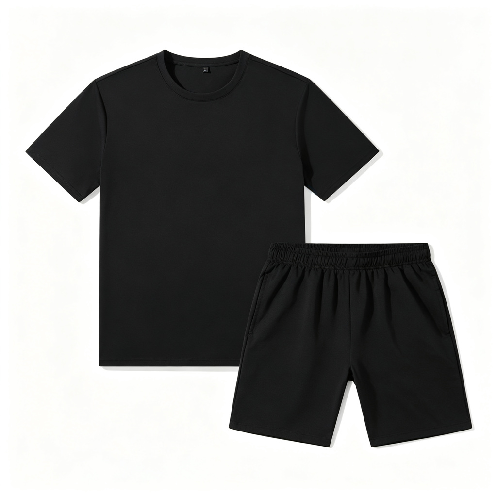 Black Athletic Short Sleeve T-Shirt & Shorts Set – Bild 2