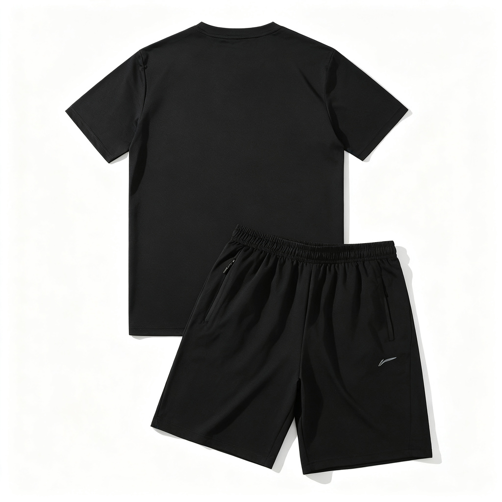 Black Athletic Short Sleeve T-Shirt & Shorts Set – Bild 3