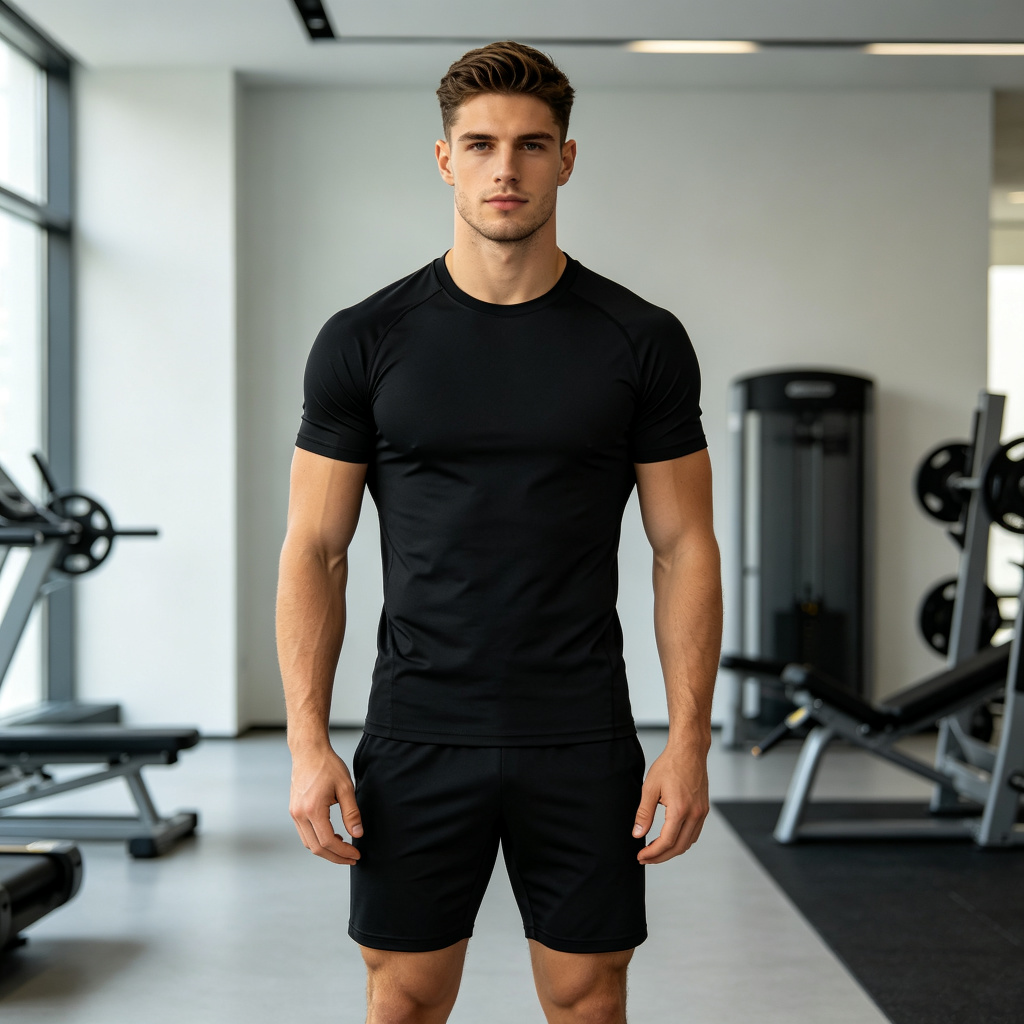 Black Athletic Short Sleeve T-Shirt & Shorts Set – Bild 4