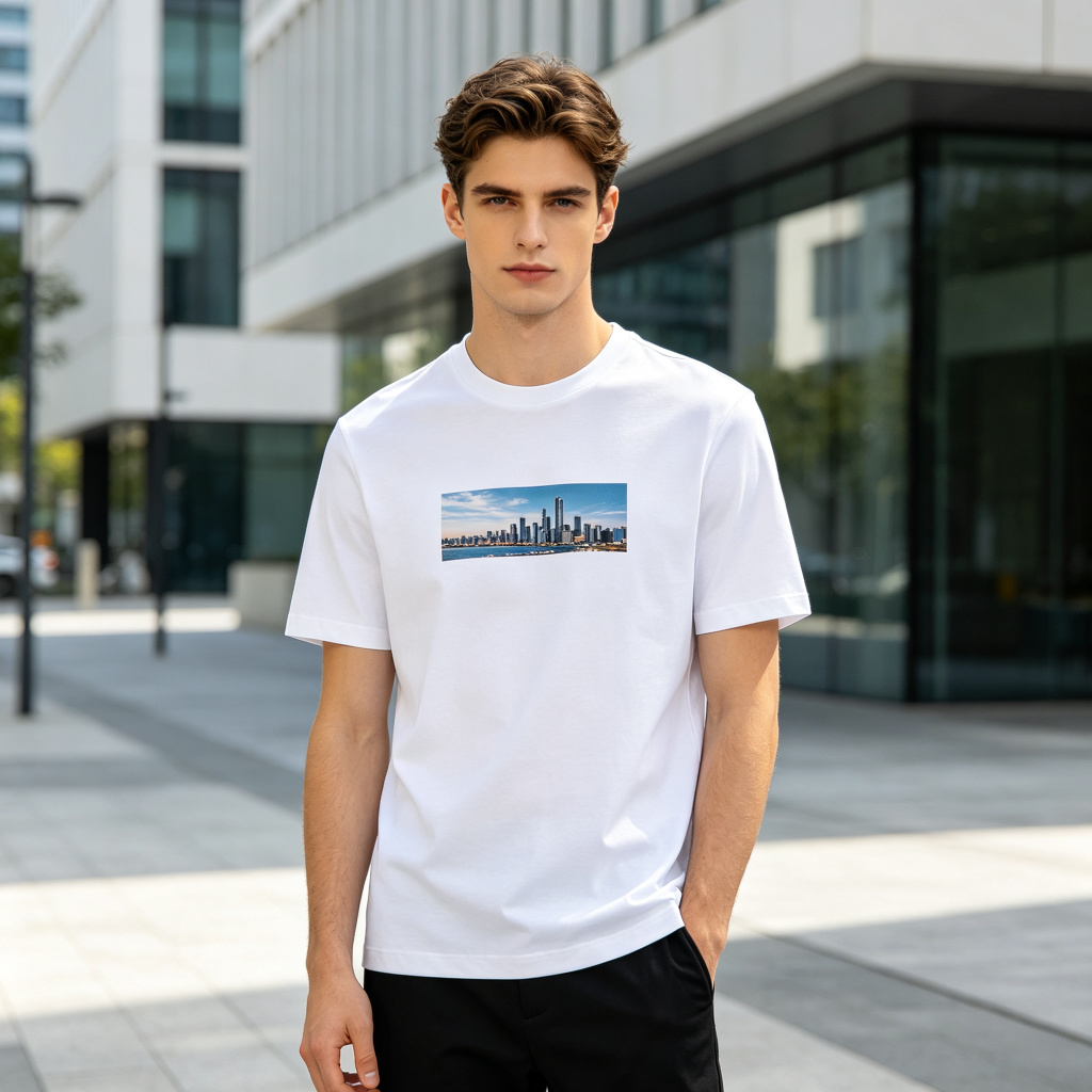 White Abstract Geometric Print Short Sleeve T-Shirt – Bild 4