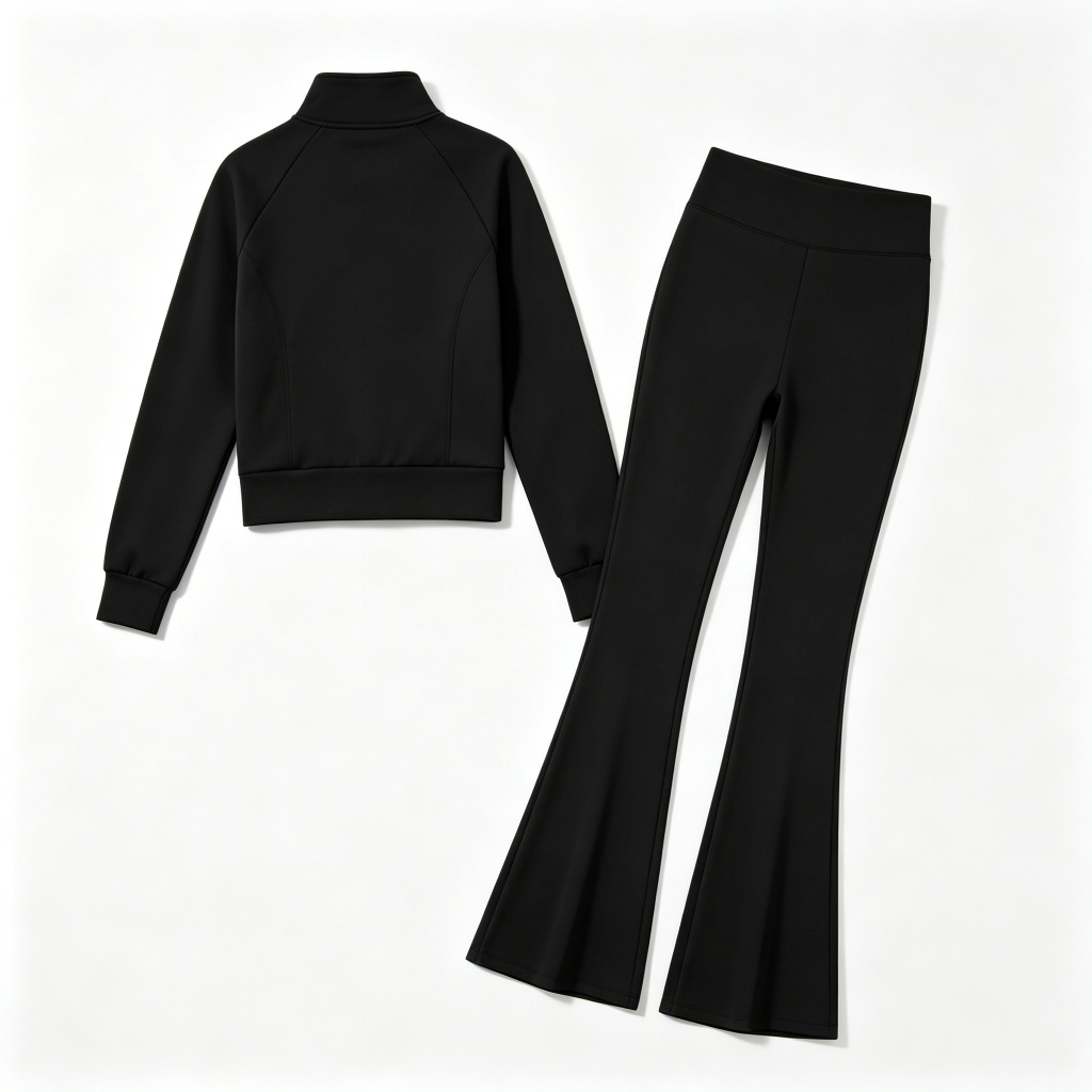 Black Stand Collar Flare Pants Tracksuit Set – Bild 3