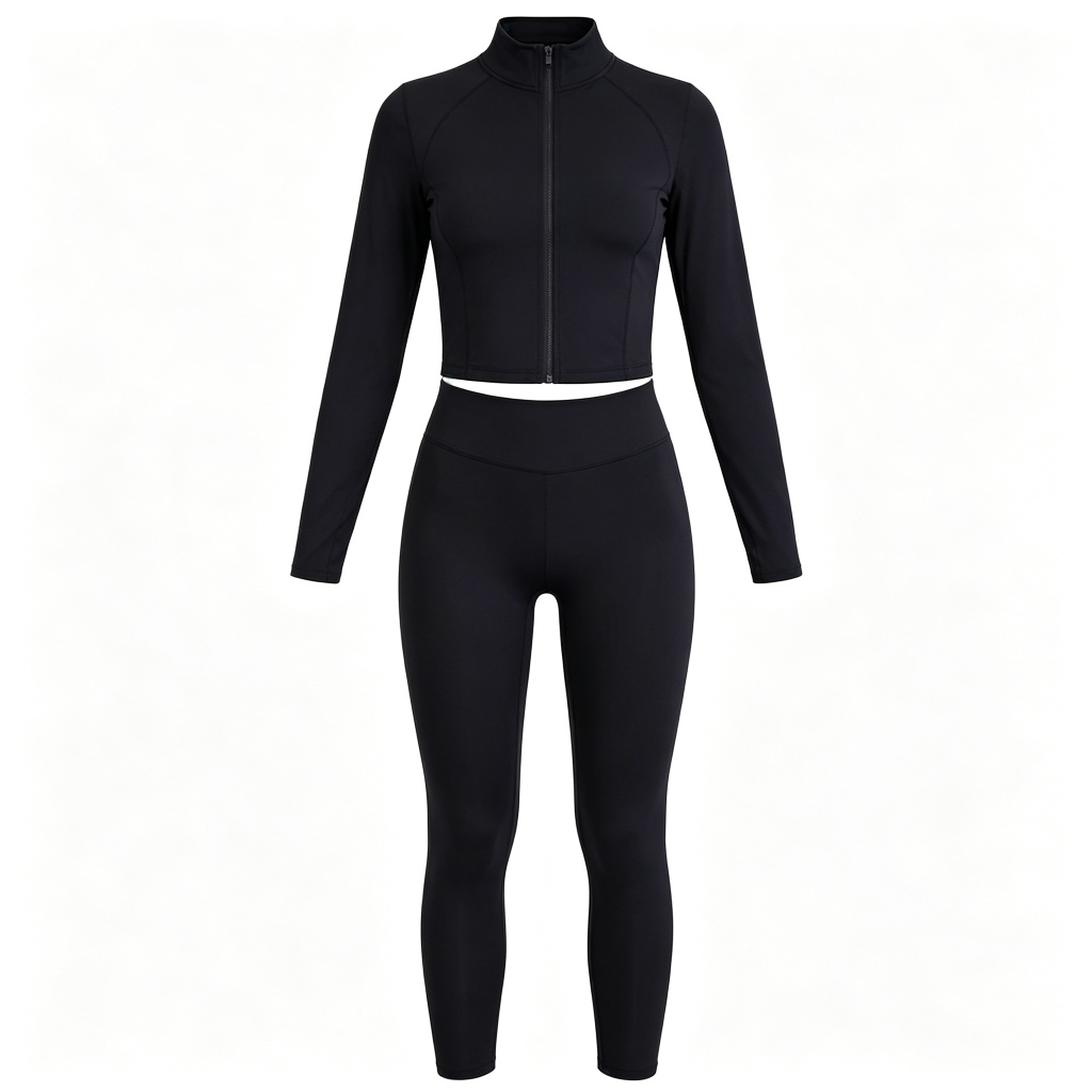 Black Cropped Slim Pants Tracksuit Set – Bild 2