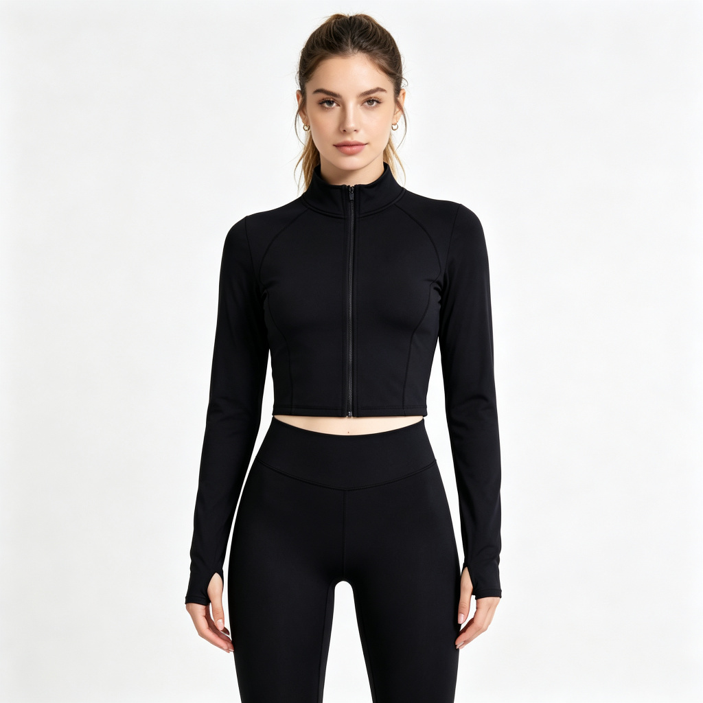 Black Cropped Slim Pants Tracksuit Set – Bild 4