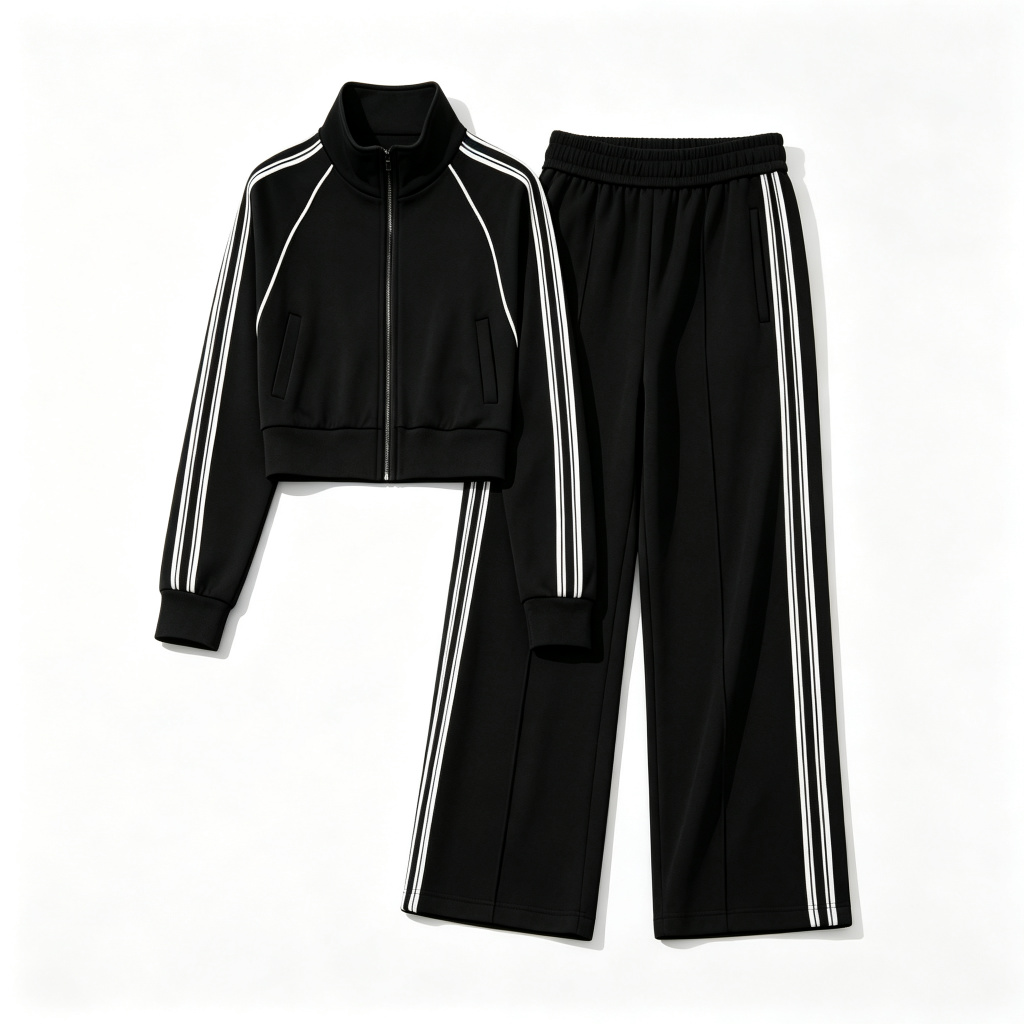 Black White Stripe Wide Leg Pants Set – Bild 2
