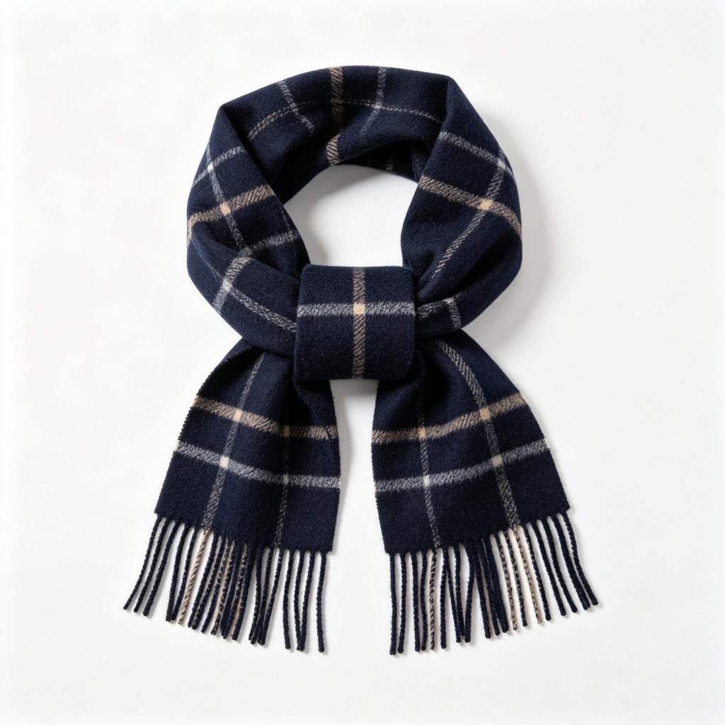 Navy Wool Check Scarf – Bild 2