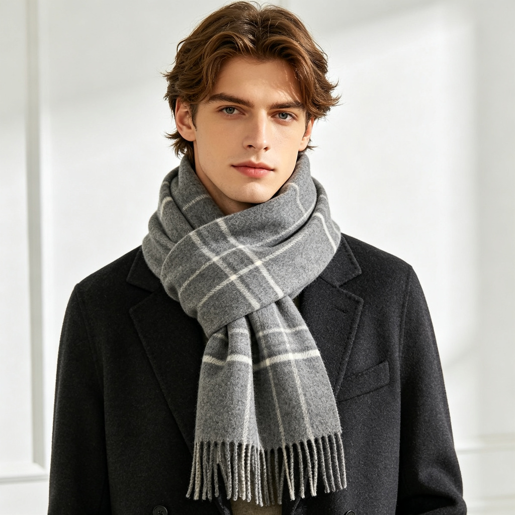 Gray Check Wool Scarf – Bild 3