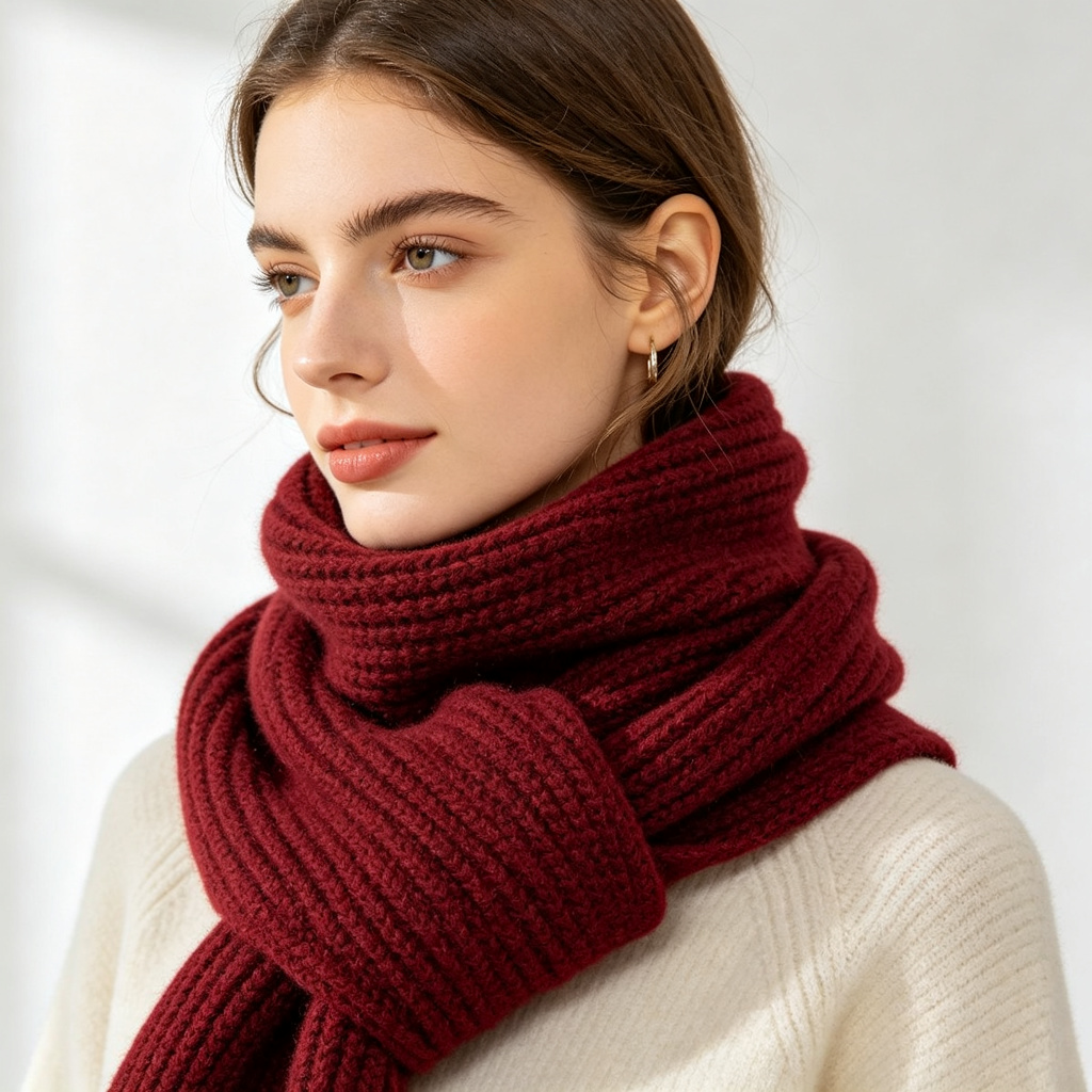 Burgundy Knit Scarf – Bild 3