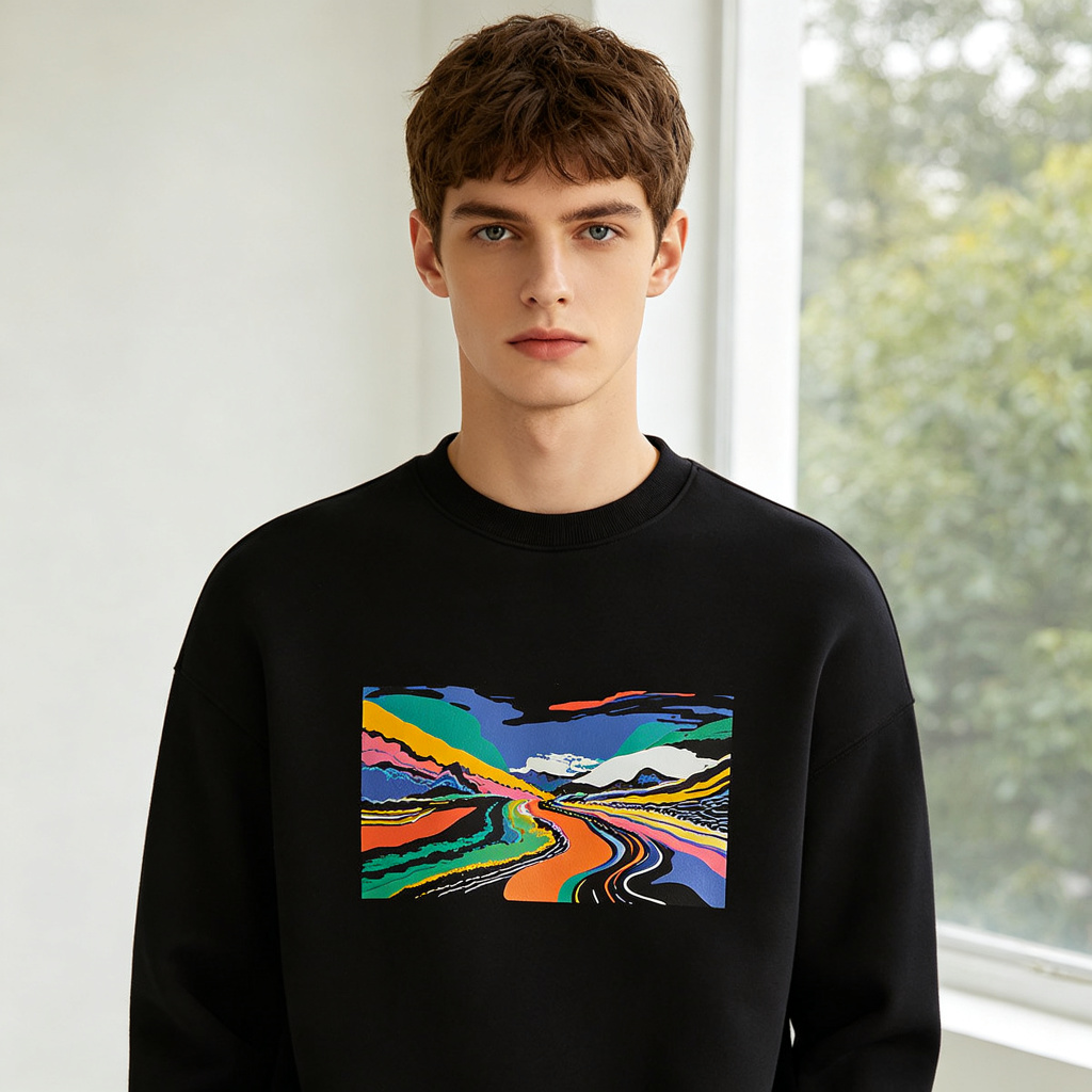 Black Colorful Abstract Art Print Crewneck Sweatshirt – Bild 4