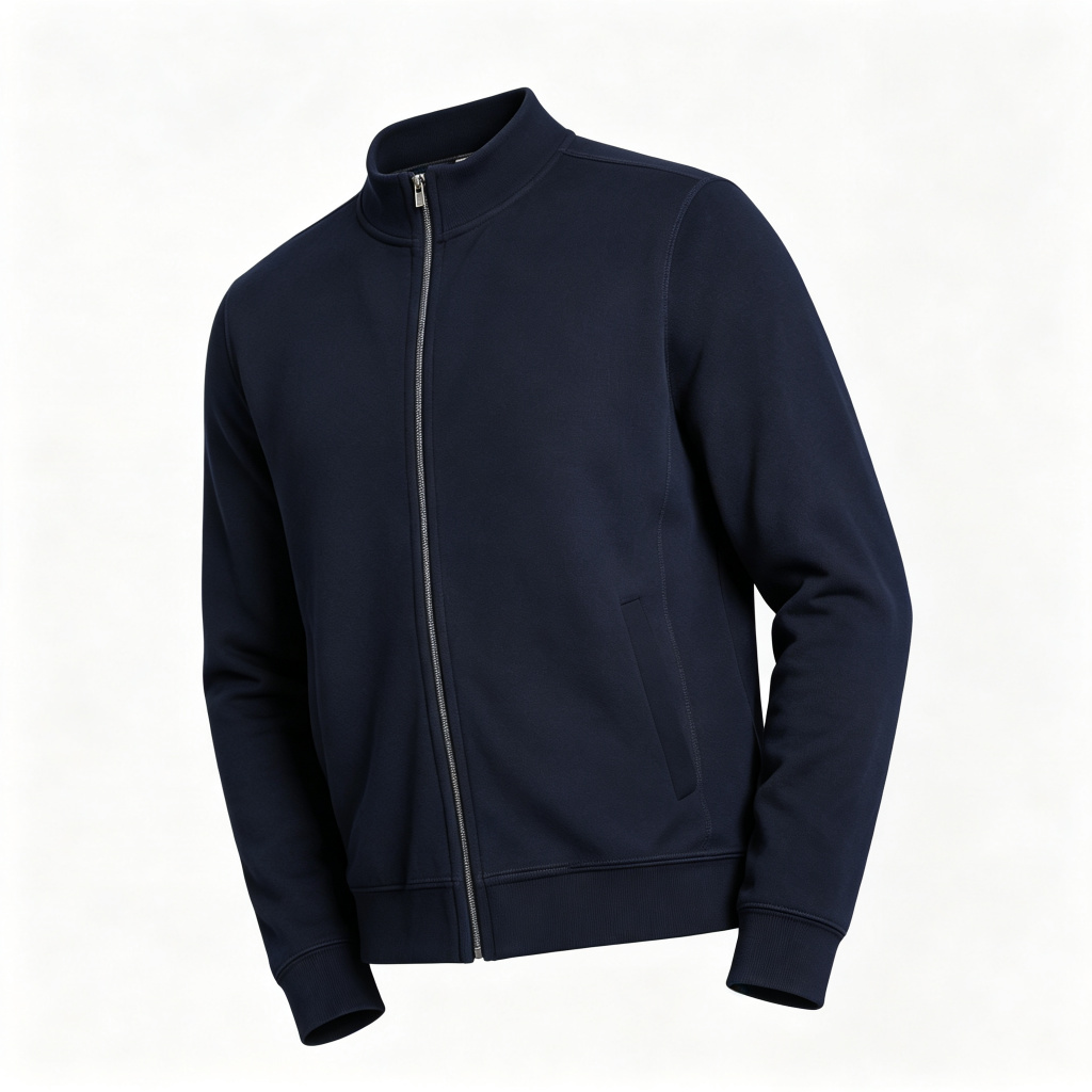 Navy Stand Collar Zip Up Sweatshirt