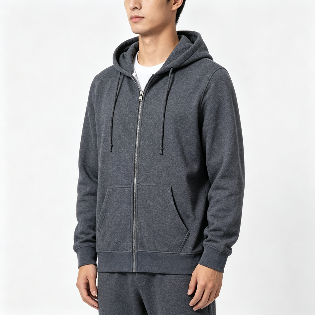 Dark Heather Gray Zip Up Hooded Sweatshirt – Bild 4