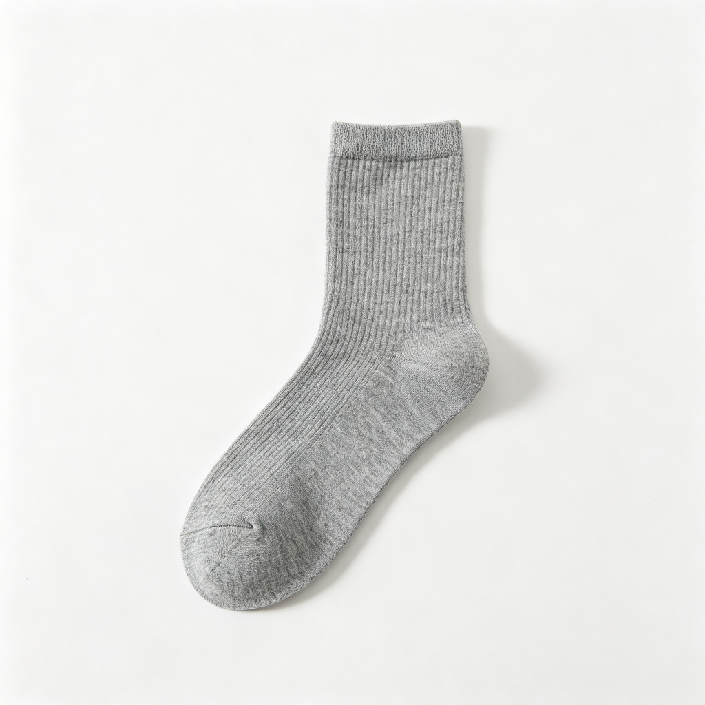 Gray Cotton Crew Length Socks