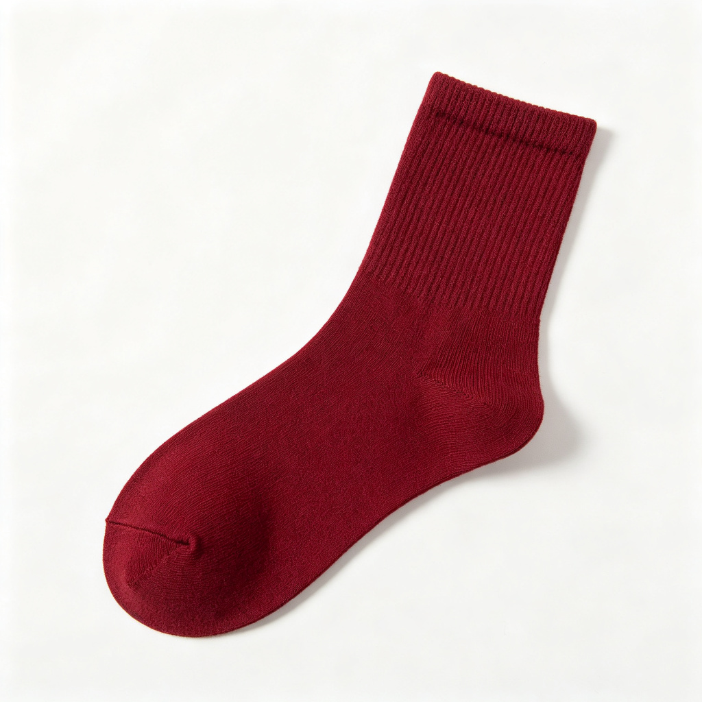 Burgundy Cotton Crew Length Socks