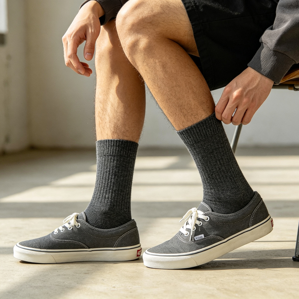 Dark Gray Cotton Crew Length Socks – Bild 3