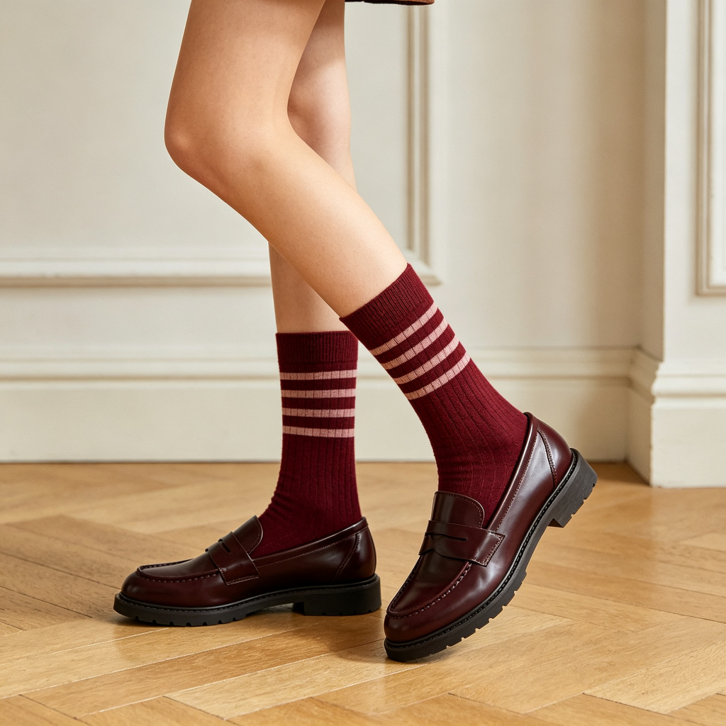 Burgundy Stripe Crew Socks – Bild 3