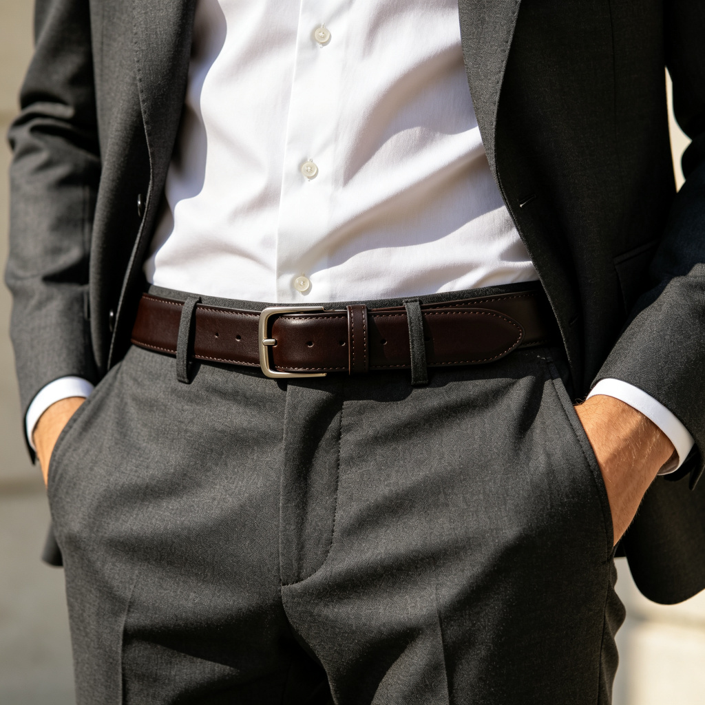 Dark Brown Leather Belt – Bild 3