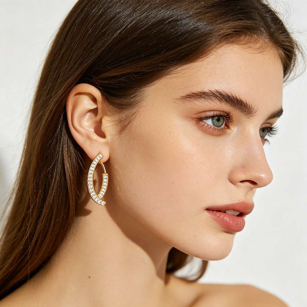 Gold Crystal Arc Earrings – Bild 3