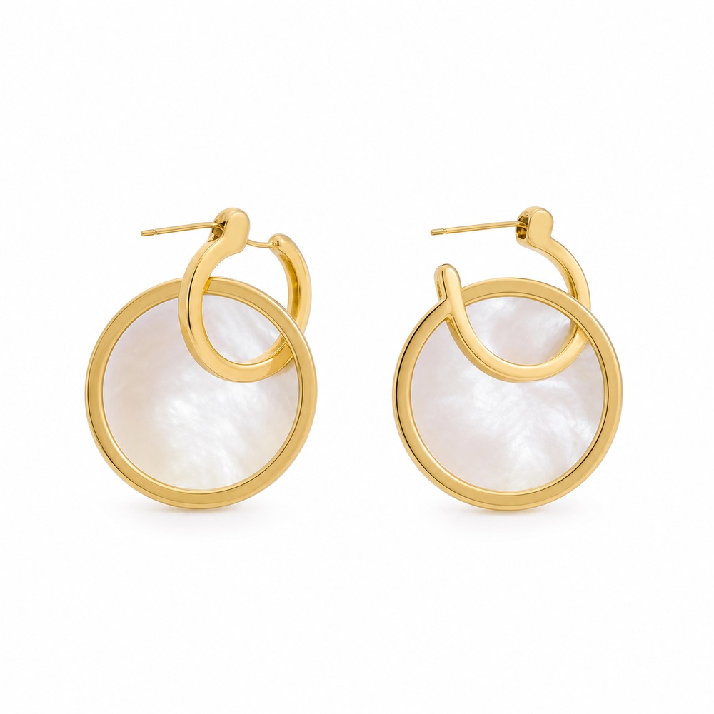 Gold Mother Of Pearl Double Hoop Earrings