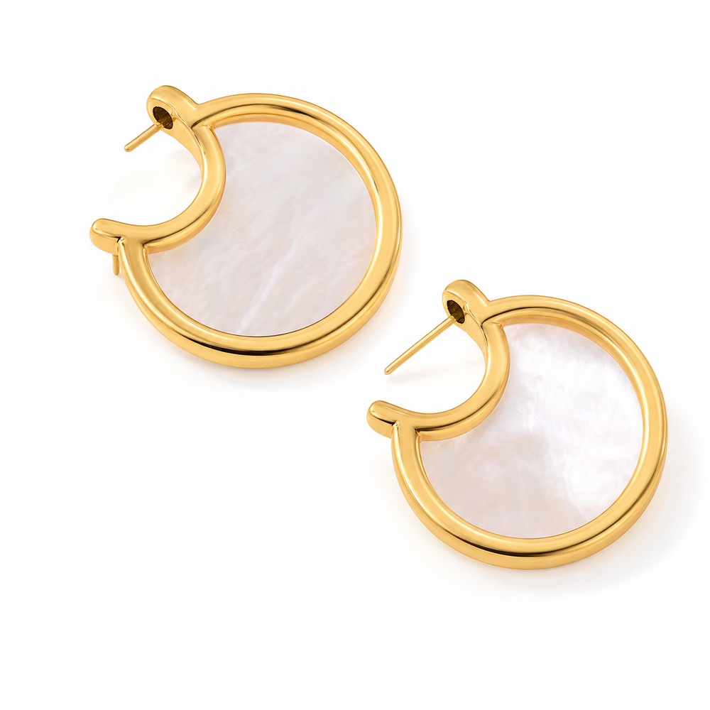Gold Mother Of Pearl Double Hoop Earrings – Bild 2