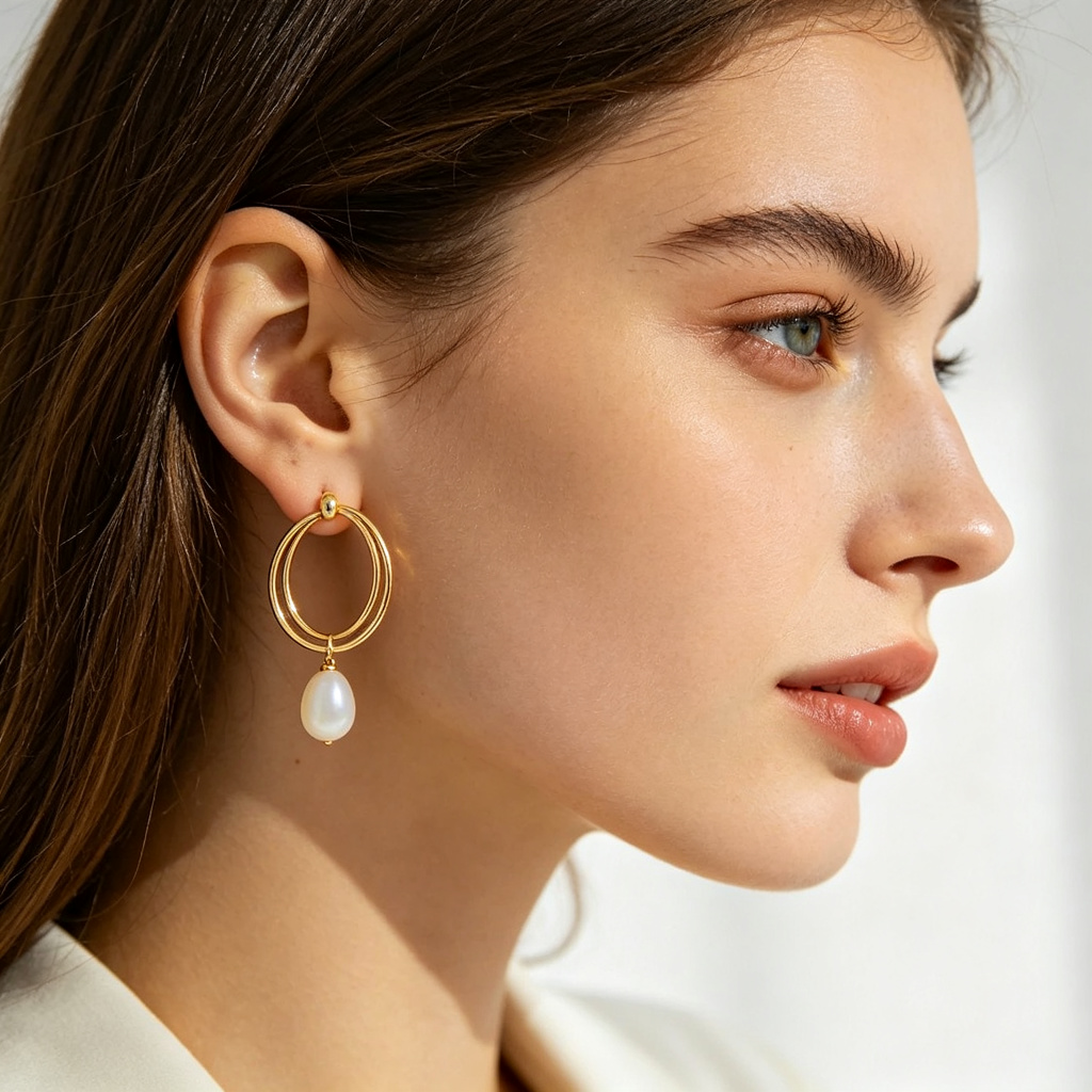 Gold Mother Of Pearl Double Hoop Earrings – Bild 3