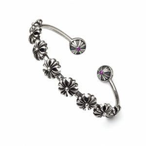 Oxidized Silver Cross Floral Link Bracelet