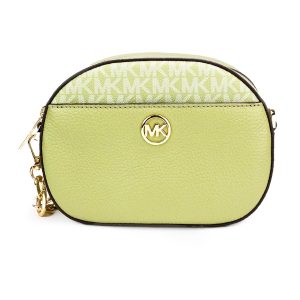 Michael Kors Jet Set Glam ovale Damen-Umhängetasche aus salbeigrünem Leder mit Vordertasche