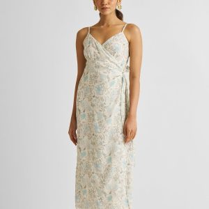 Wickelkleid – Riemchen, Blumenmuster, Blau