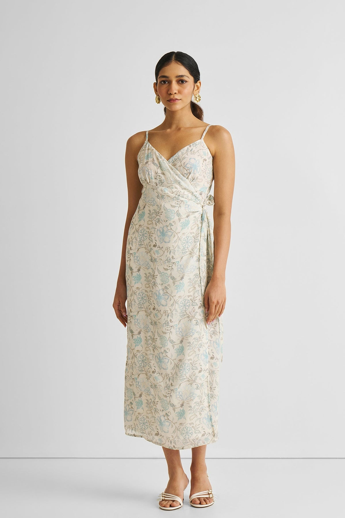 Wickelkleid – Riemchen, Blumenmuster, Blau