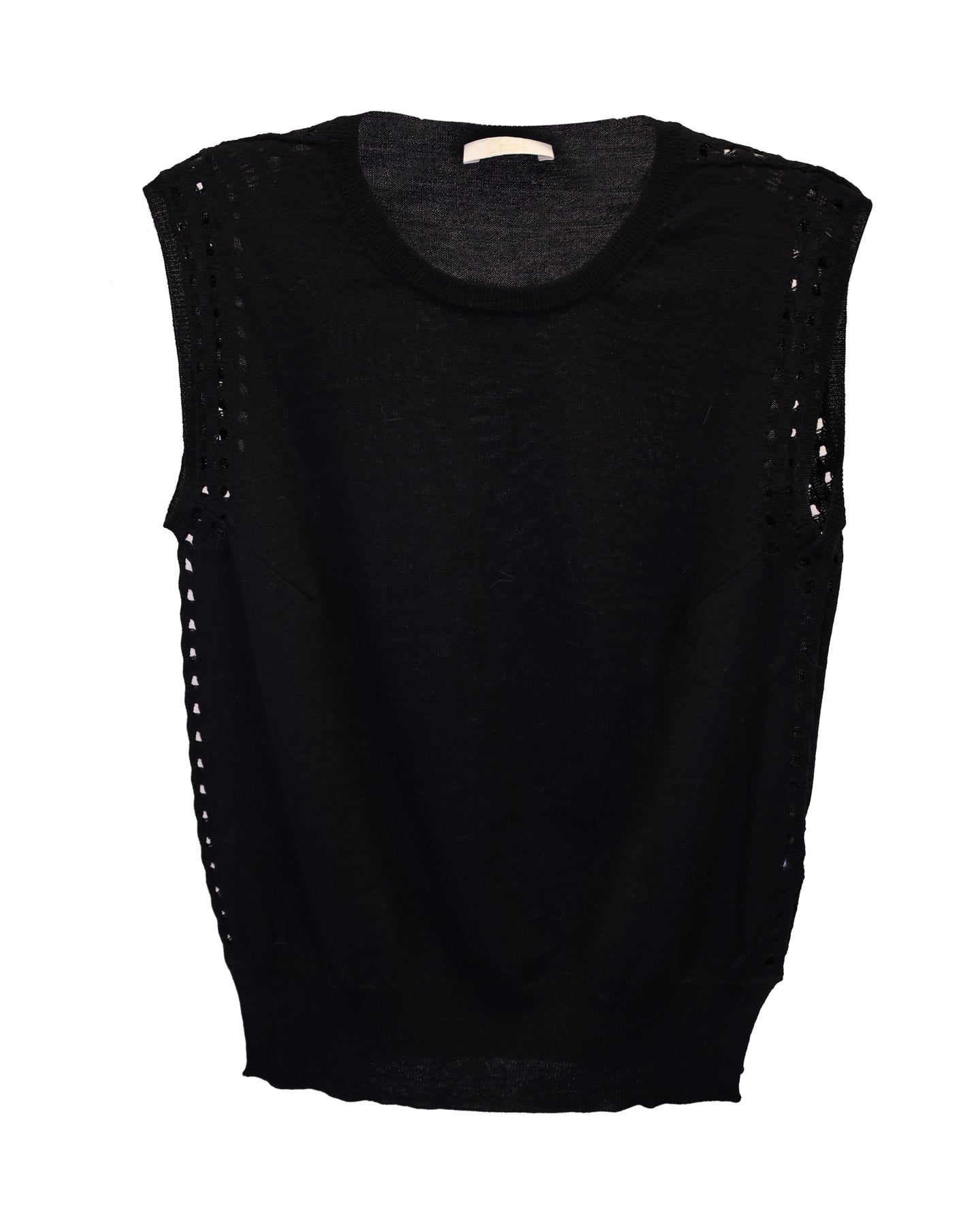 Chloé Top – Lochstickerei, ärmellos, gestrickt, Schwarz, Kaschmir, 7748650565692
