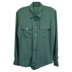 Balmain Hemd aus grüner Seide mit Knöpfen – 7748633100348